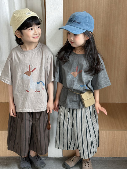 ストライプ七分ワイドパンツ
