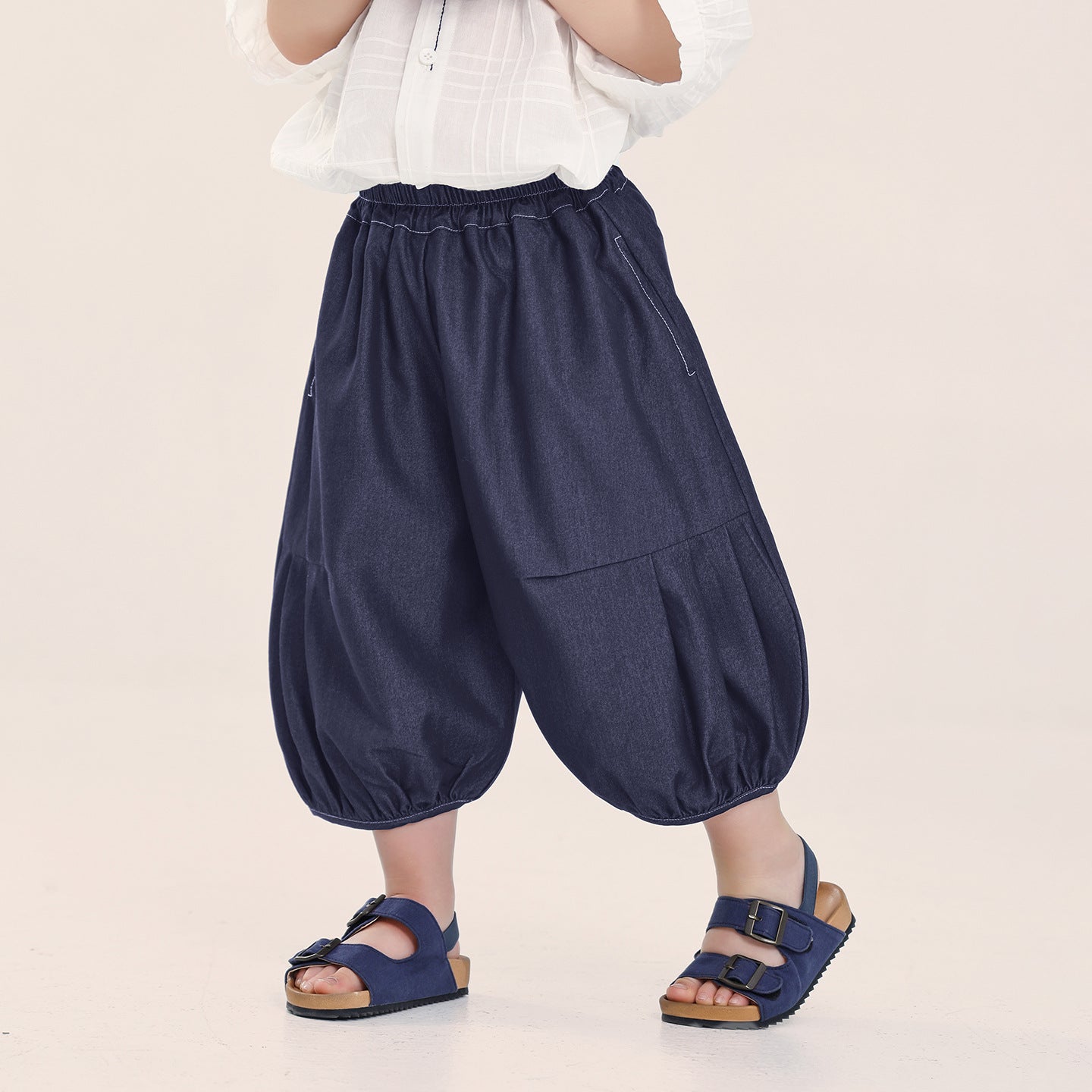 デニム風バルーン七分丈パンツ