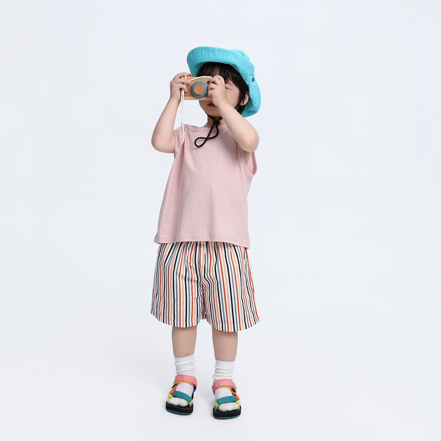 控えめ子犬プリント純綿タンクトップ