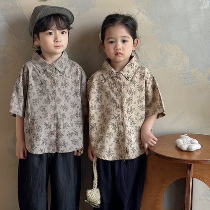 植物柄半袖シャツ