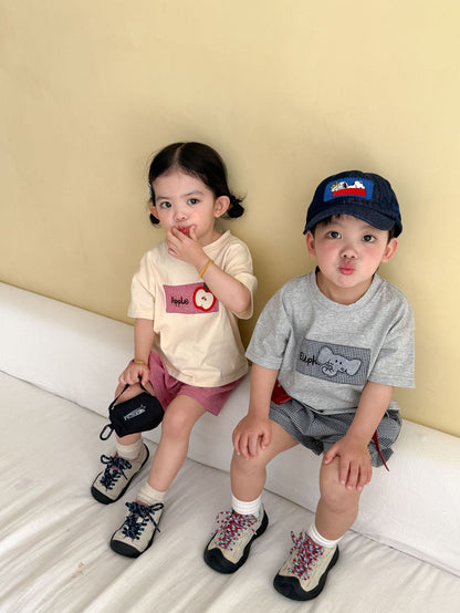 細チェック半袖Tシャツ＆ショートパンツセット