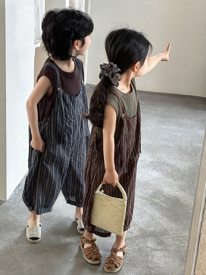 縦ストライプサロペット