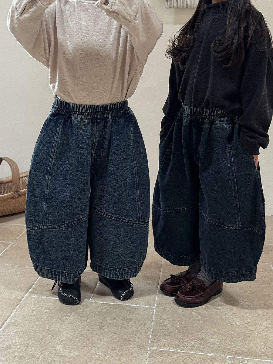 コットン混切替デニムワイドパンツ
