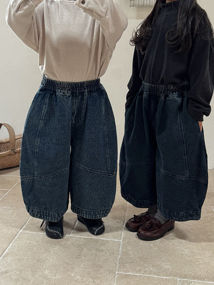 コットン混切替デニムワイドパンツ