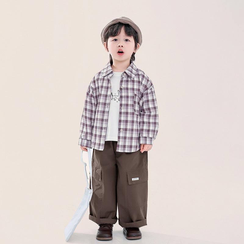 繊細凹凸縞模様チェックシャツ