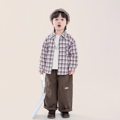 繊細凹凸縞模様チェックシャツ