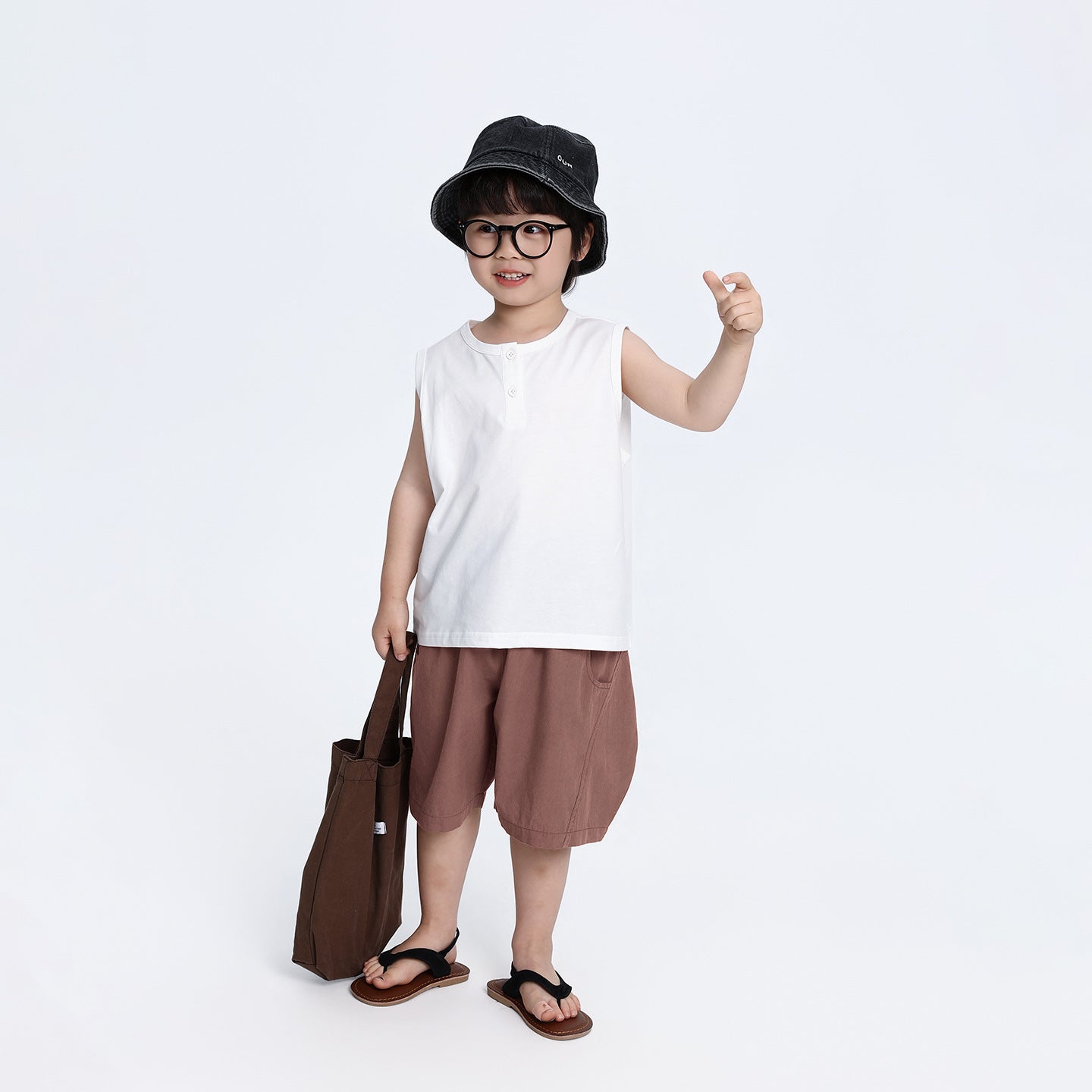 2つボタン純綿タンクトップ