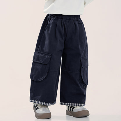 裾チェックカーゴパンツ