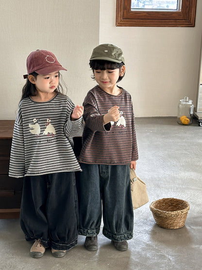 ガチョウプリントボーダーTシャツ