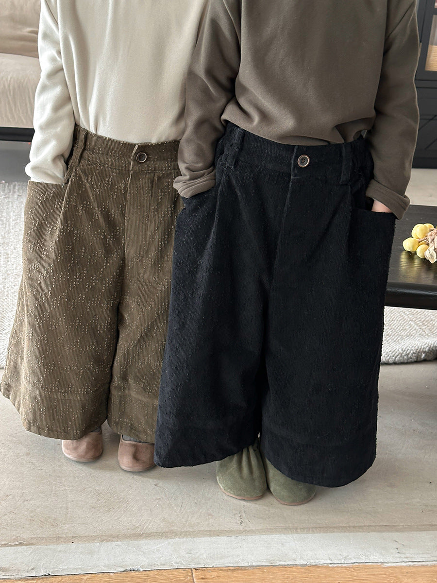 穴あき模様裏ボアコーデュロイパンツ