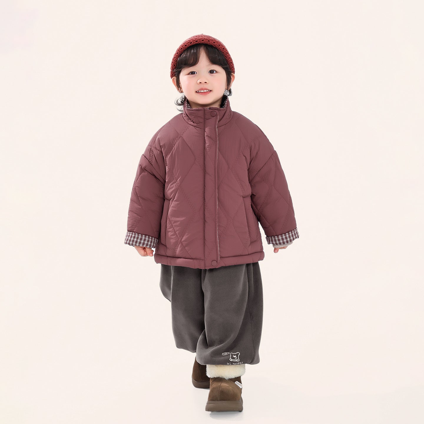 二重キルティング中綿コート