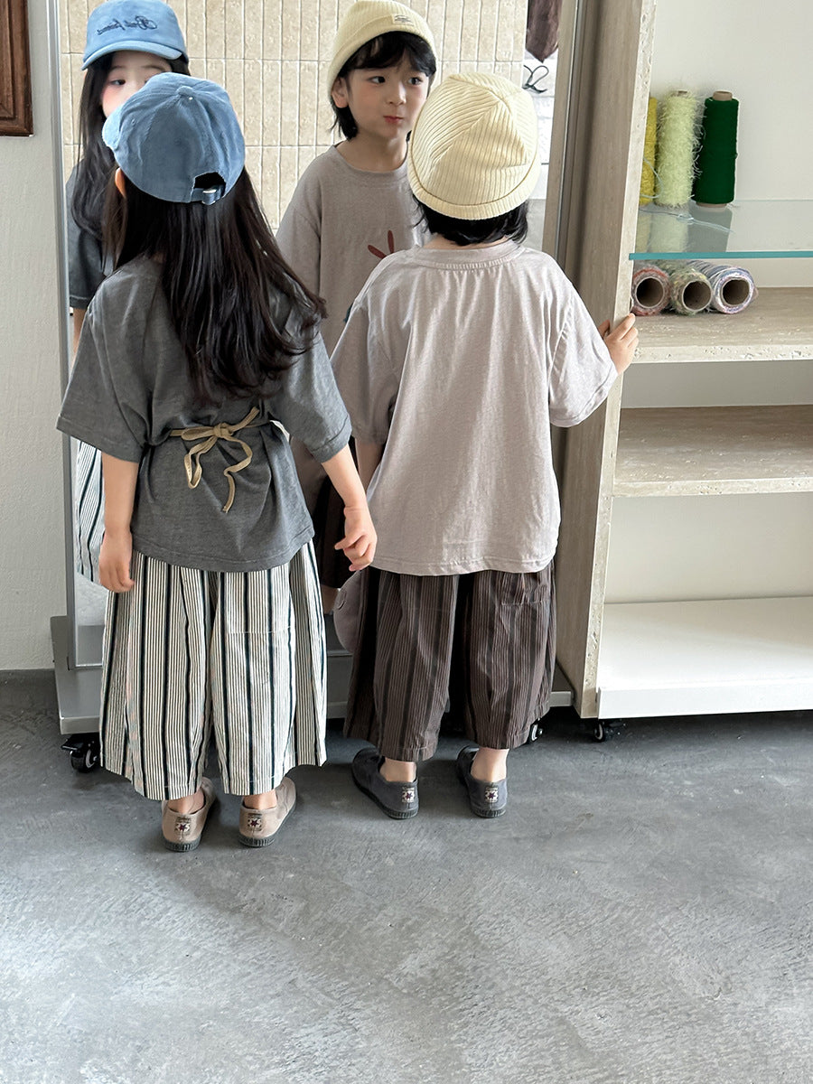 ストライプ七分ワイドパンツ
