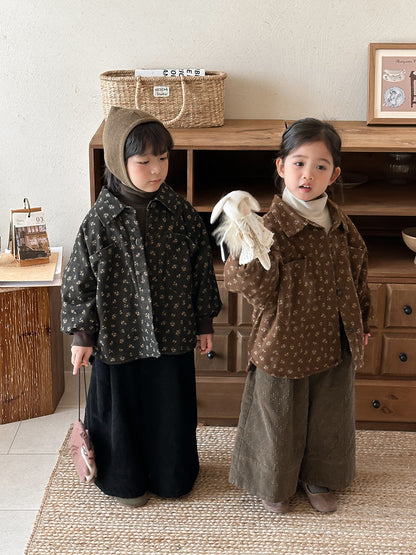 Small floral print fleece-lined shirt jacket