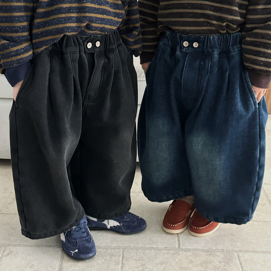 裏ボアヴィンテージデニムワイドパンツ