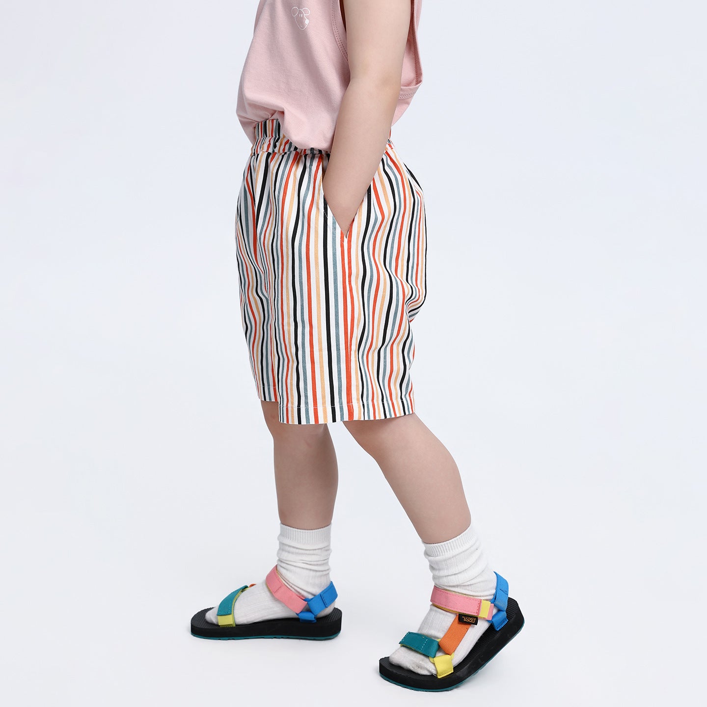 カラフルストライプ純綿ハーフパンツ
