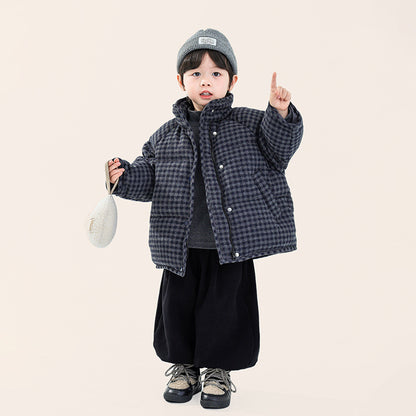 チェック柄中綿ハイネックジャケット