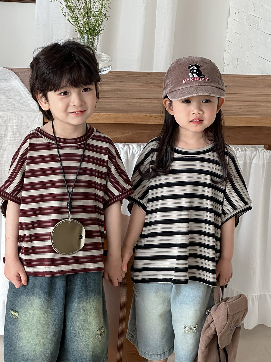 ボーダードロップショルダーTシャツ