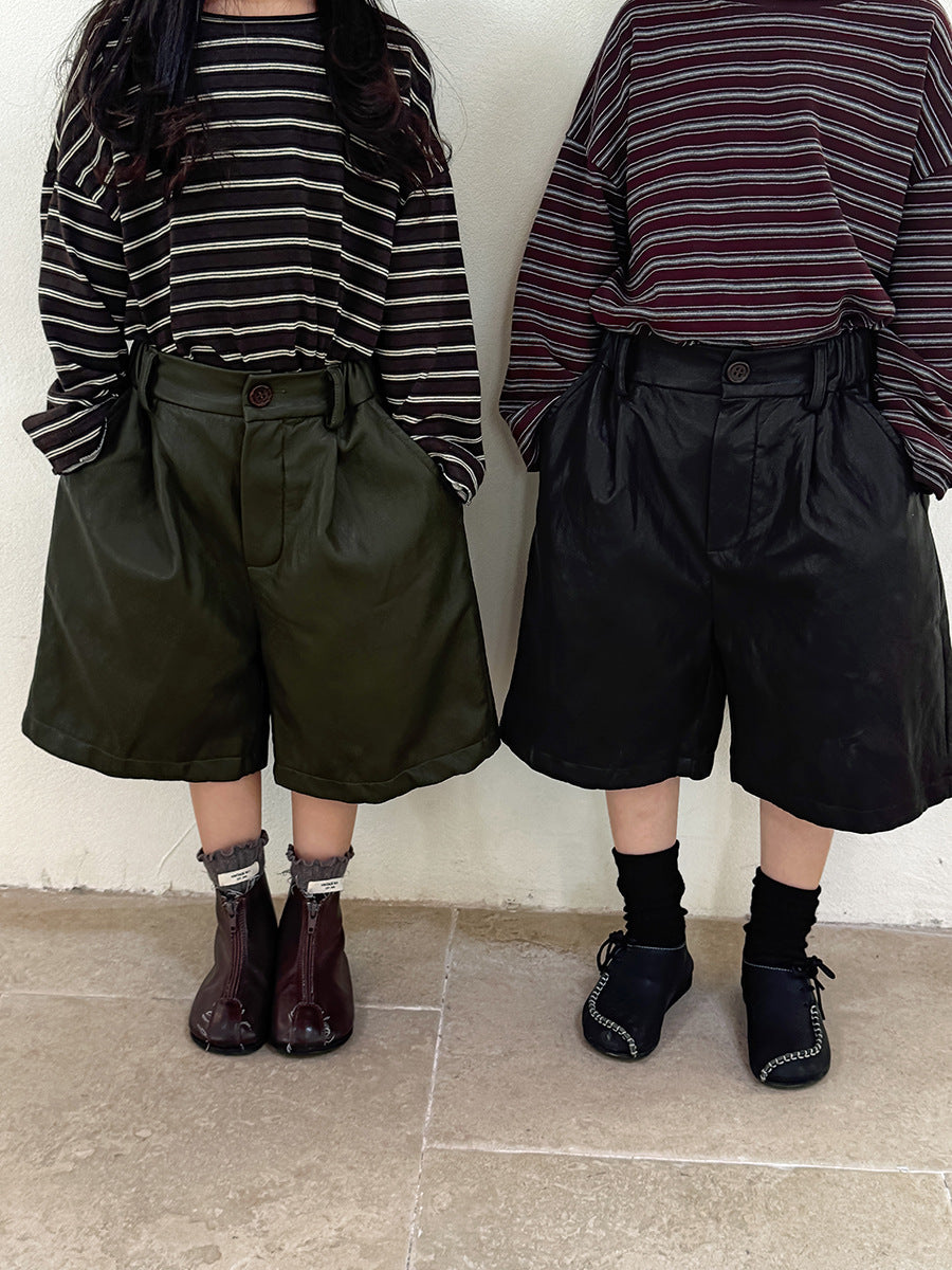 PUレザータック入りハーフパンツ