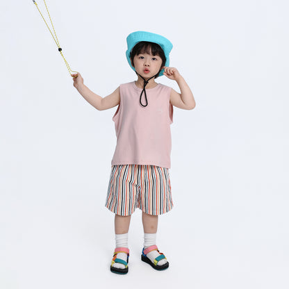 控えめ子犬プリント純綿タンクトップ