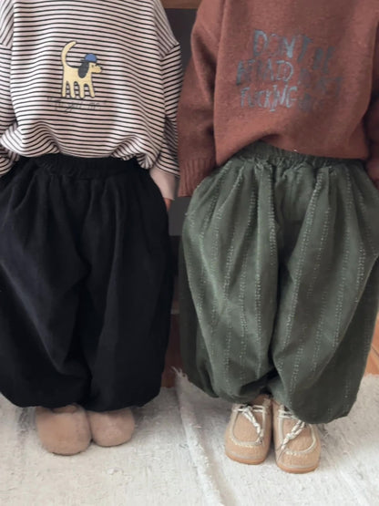 コーデュロイ裏ボアストライプパンツ