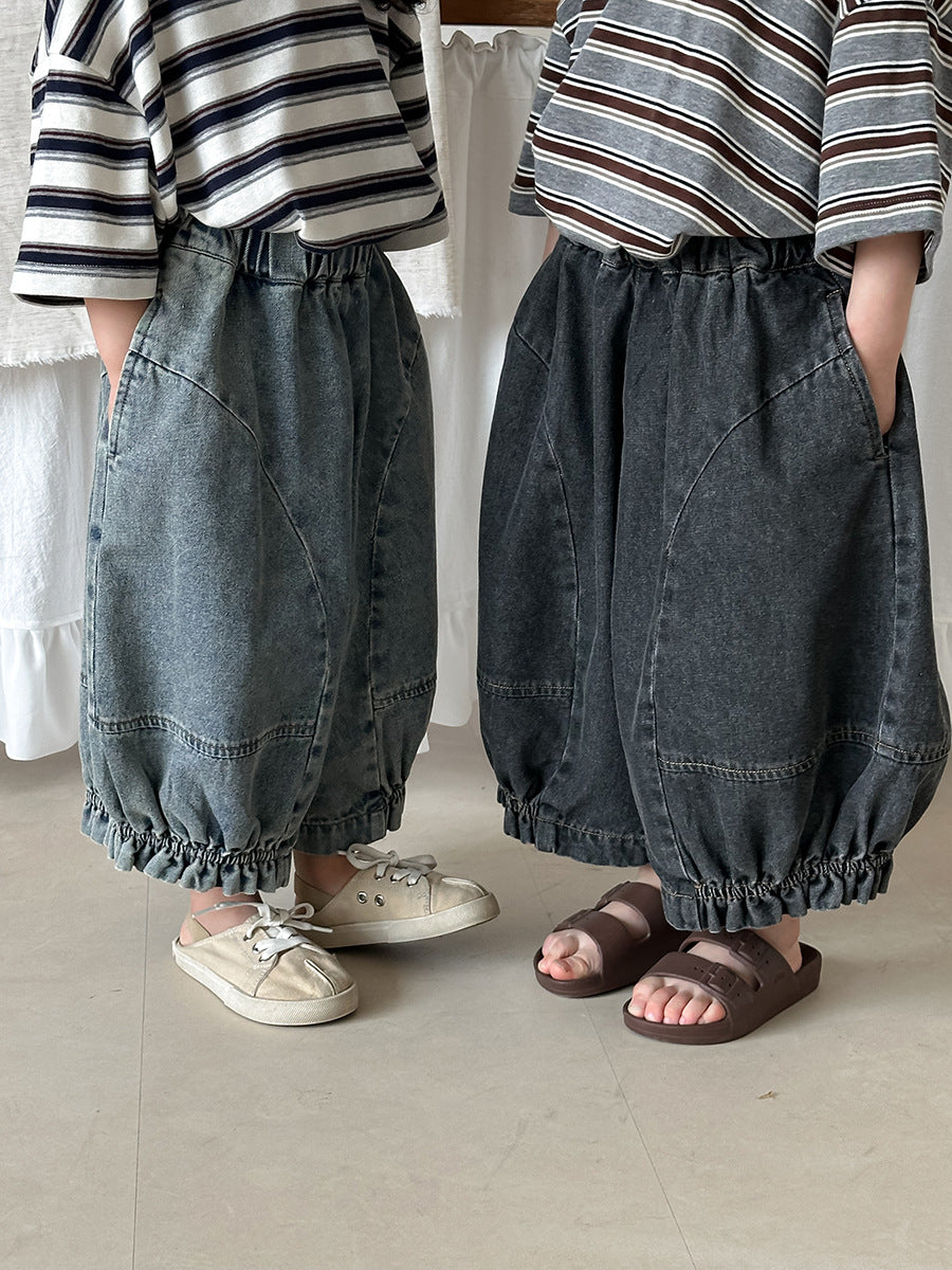 裾ギャザーバルーンデニムパンツ