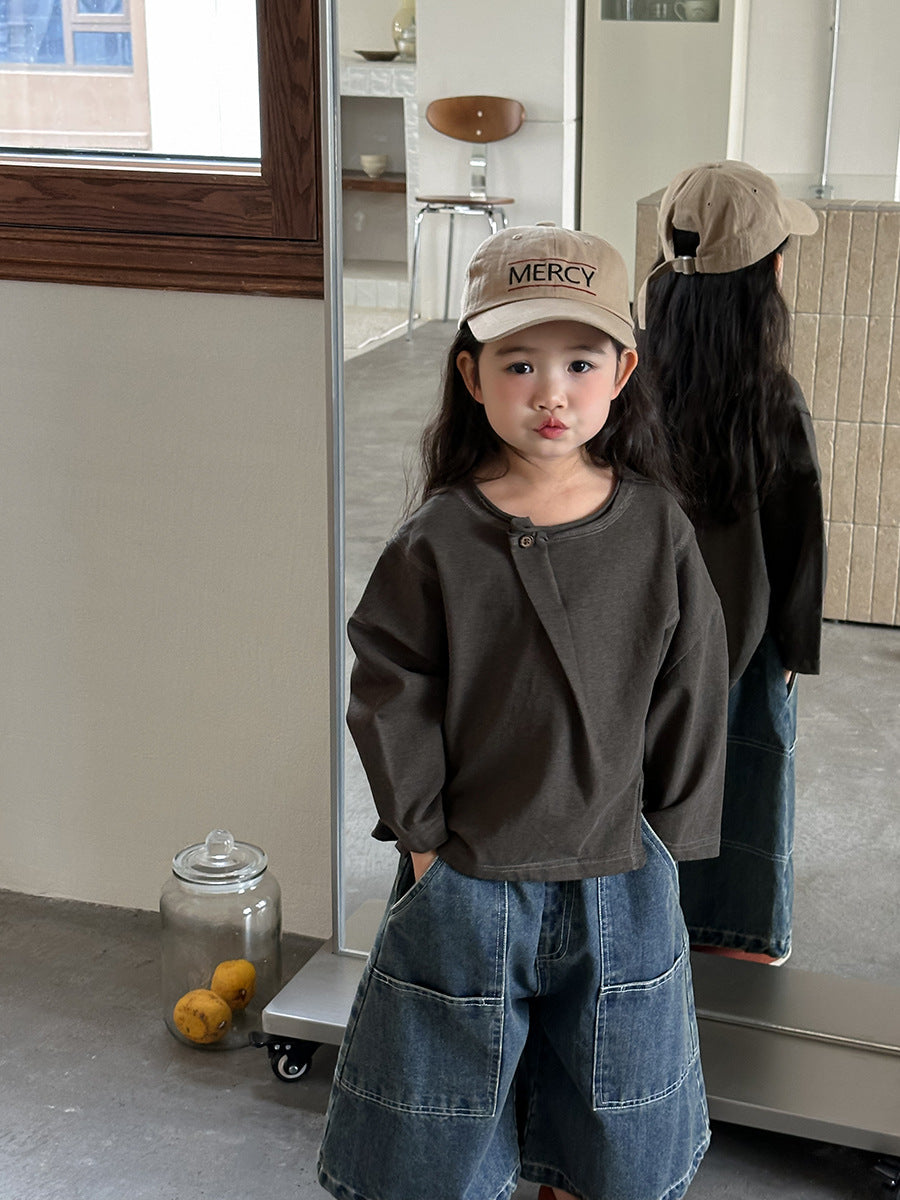 斜めボタンTシャツ綿100%