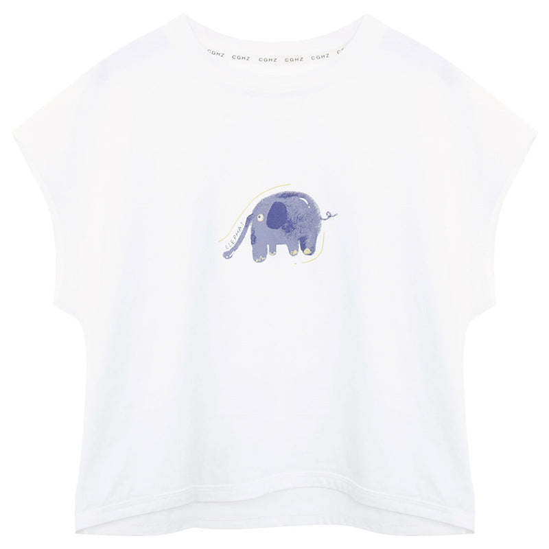 ゾウさんプリント純綿Tシャツ