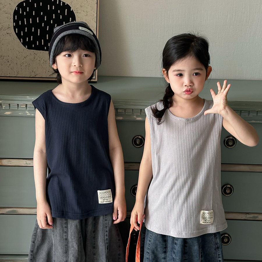 裾ワッペン付き縦リブタンクトップ