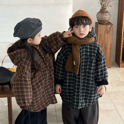 チェック厚手ロング丈コート