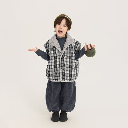 リバーシブルチェックボア中綿ベスト