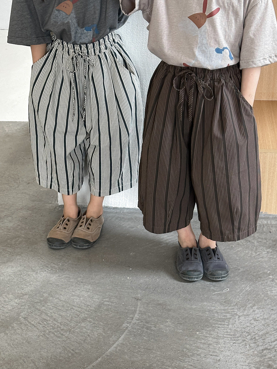 ストライプ七分ワイドパンツ