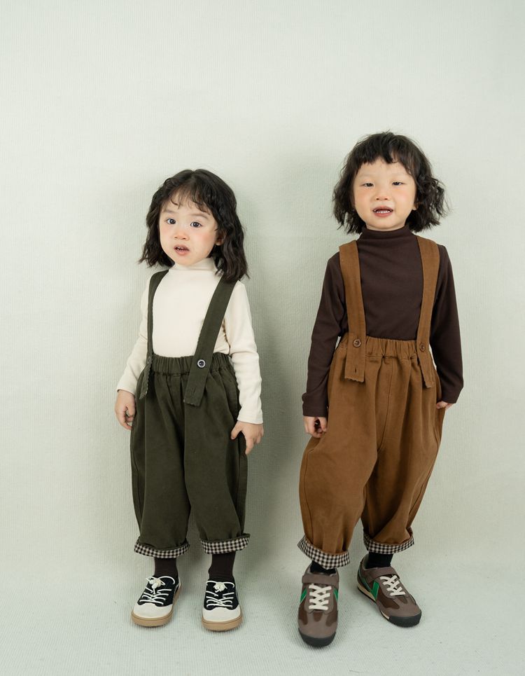 内側チェック純綿サロペット
