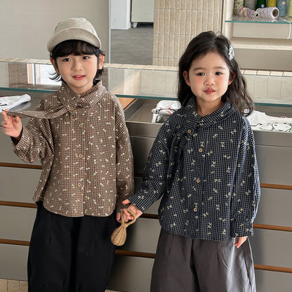 リーフ衿小花柄ブラウス