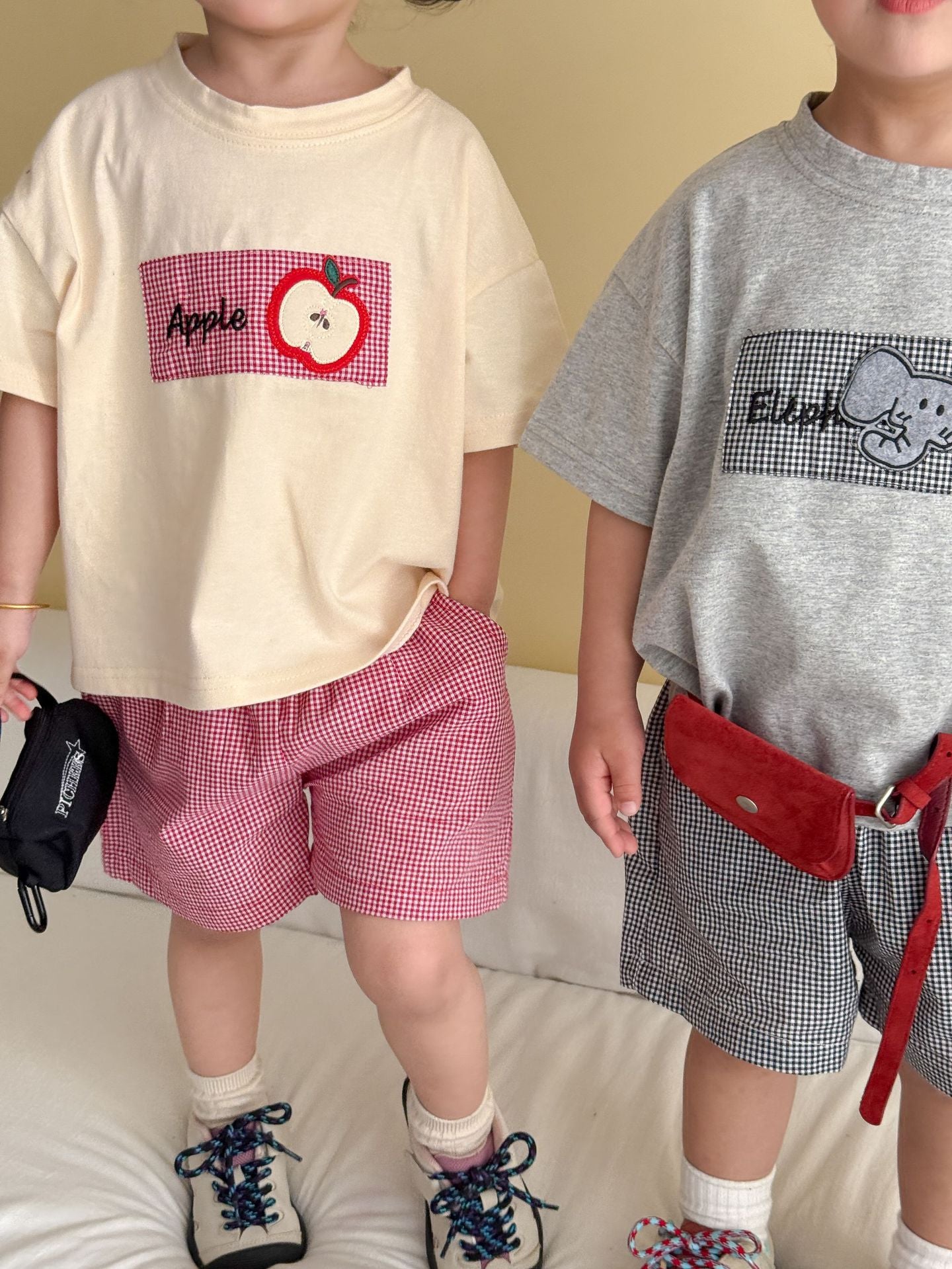 細チェック半袖Tシャツ＆ショートパンツセット