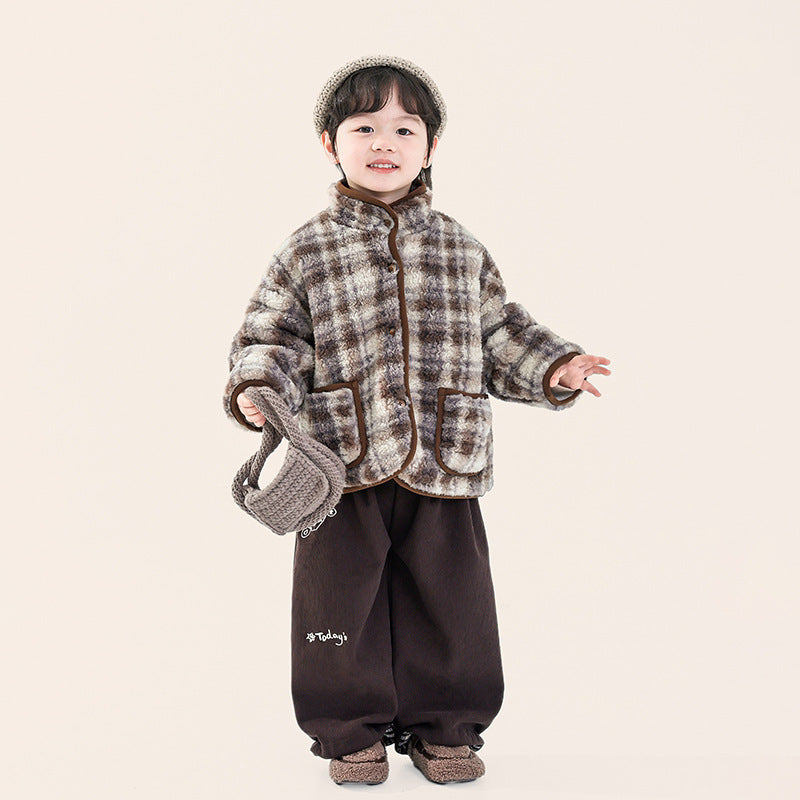 チェックボアコート