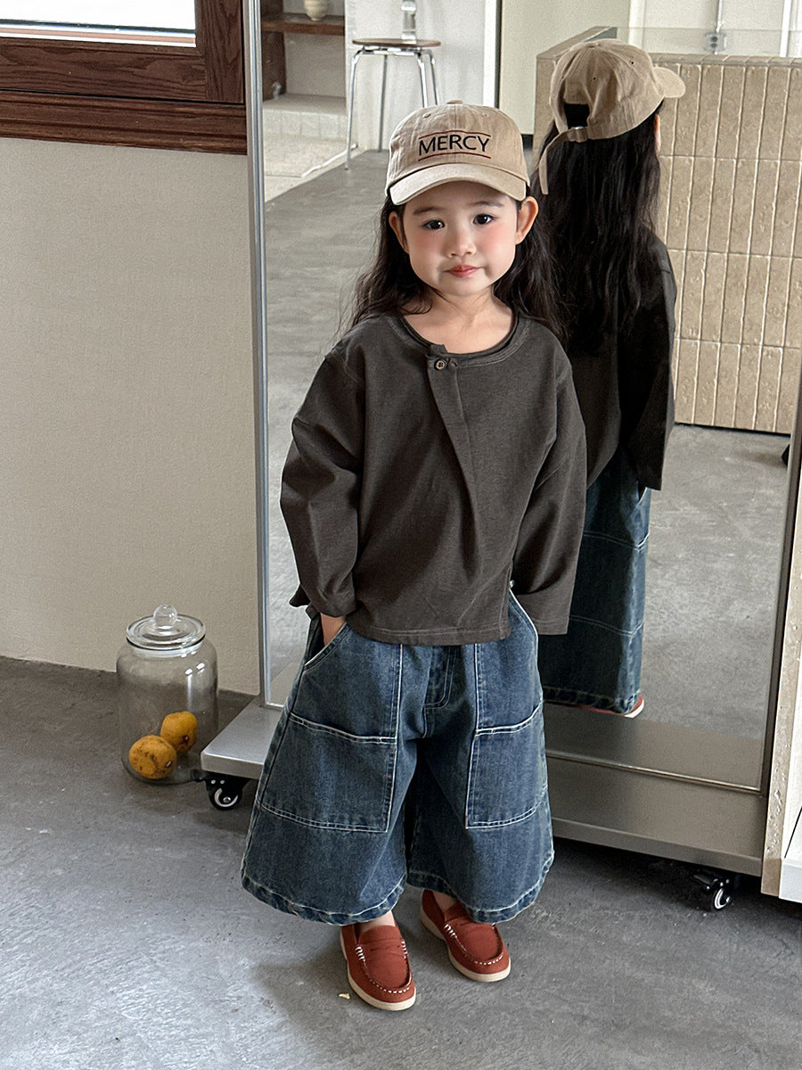 斜めボタンTシャツ綿100%