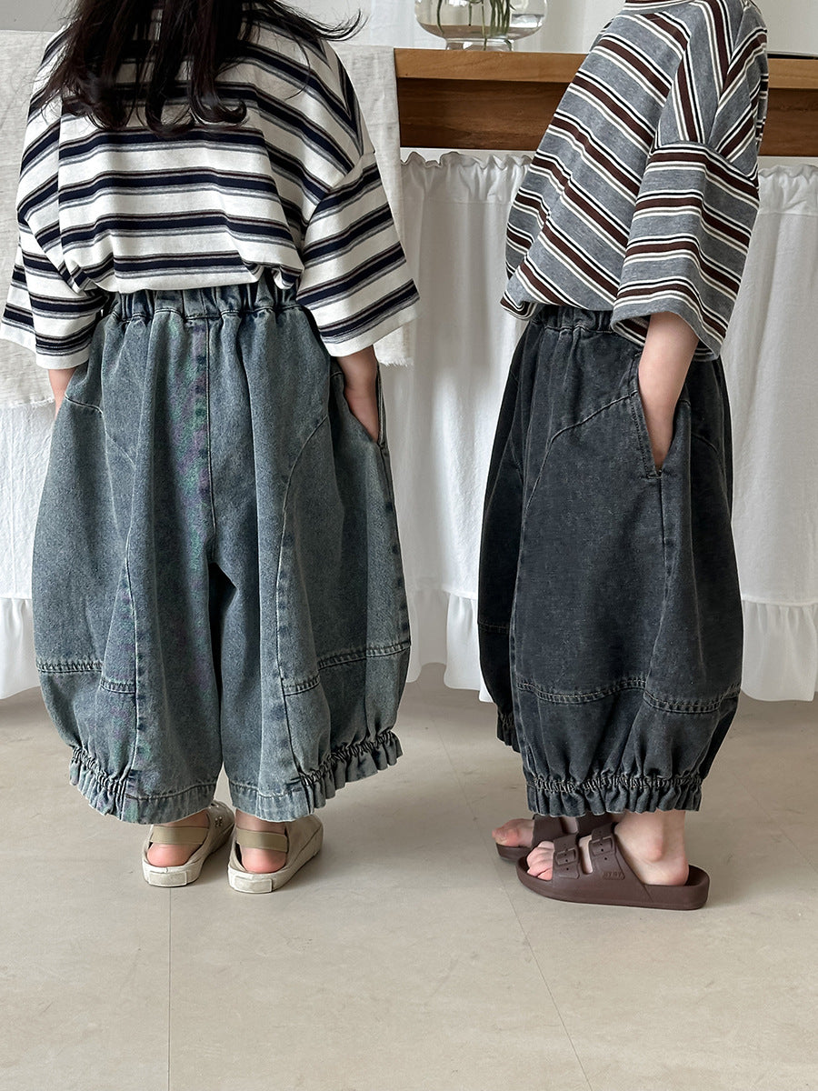 裾ギャザーバルーンデニムパンツ