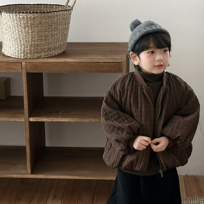 凹凸生地チェック柄中棉コート