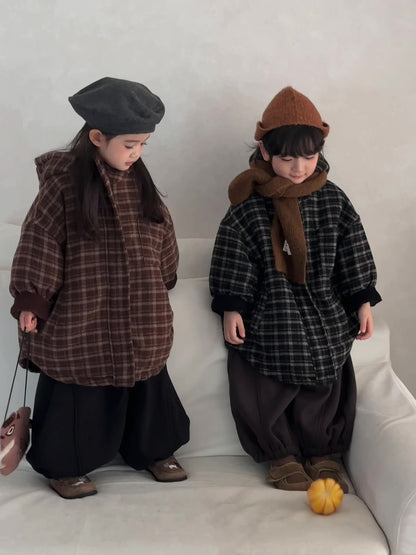 チェック厚手ロング丈コート