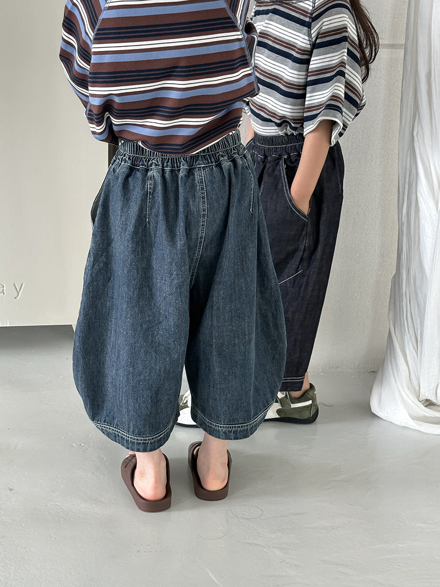 薄手ワイド七分デニムパンツ