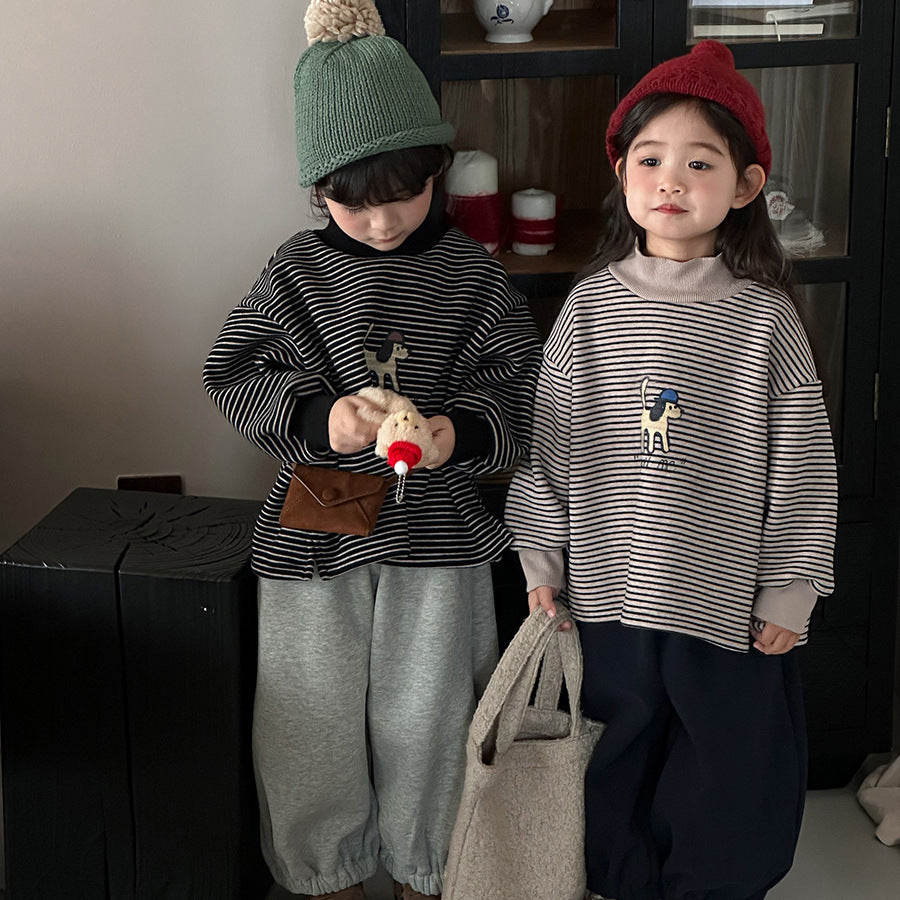 裏ボアボーダーハイネックスウェット