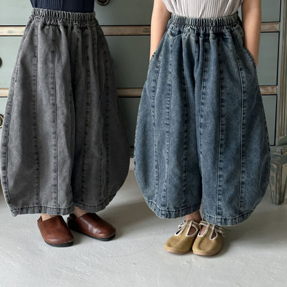 薄手デニムカーブドワイドパンツ