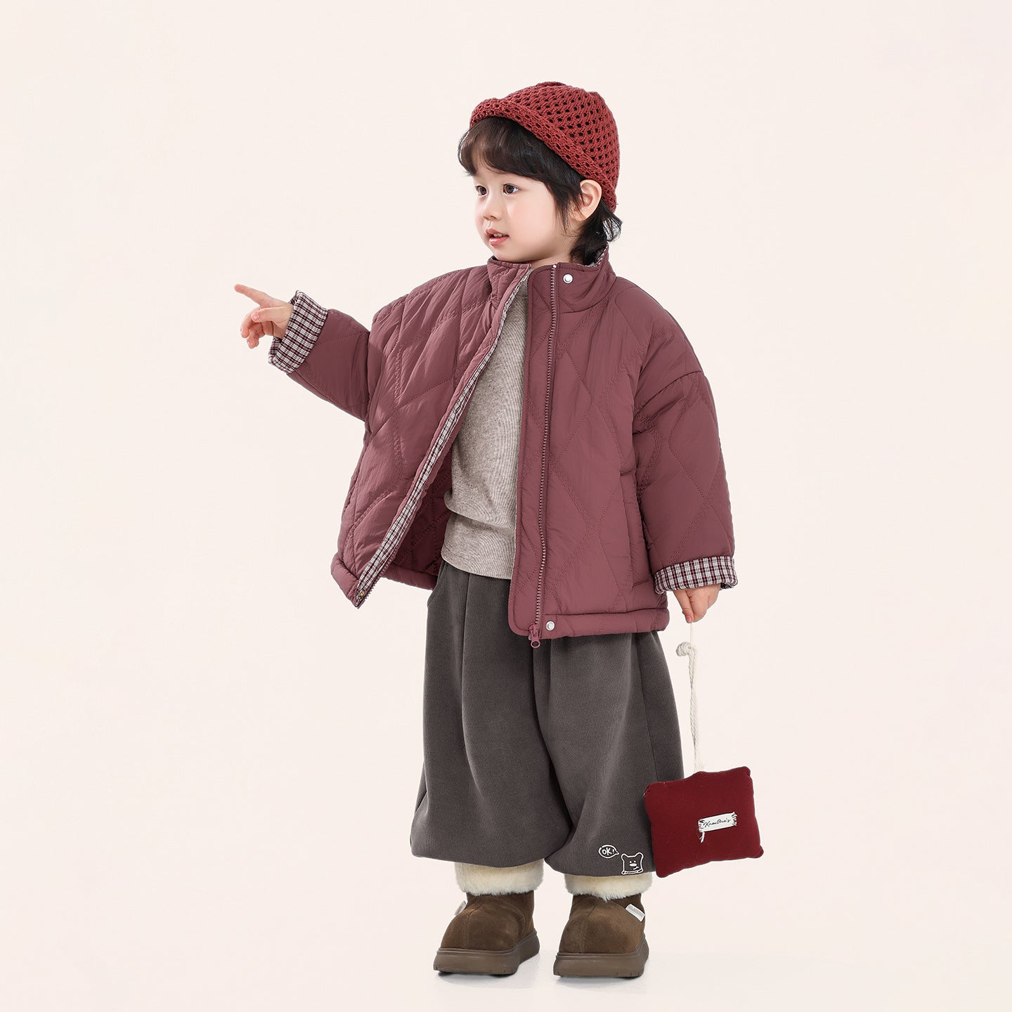 二重キルティング中綿コート