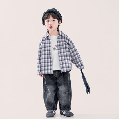 繊細凹凸縞模様チェックシャツ