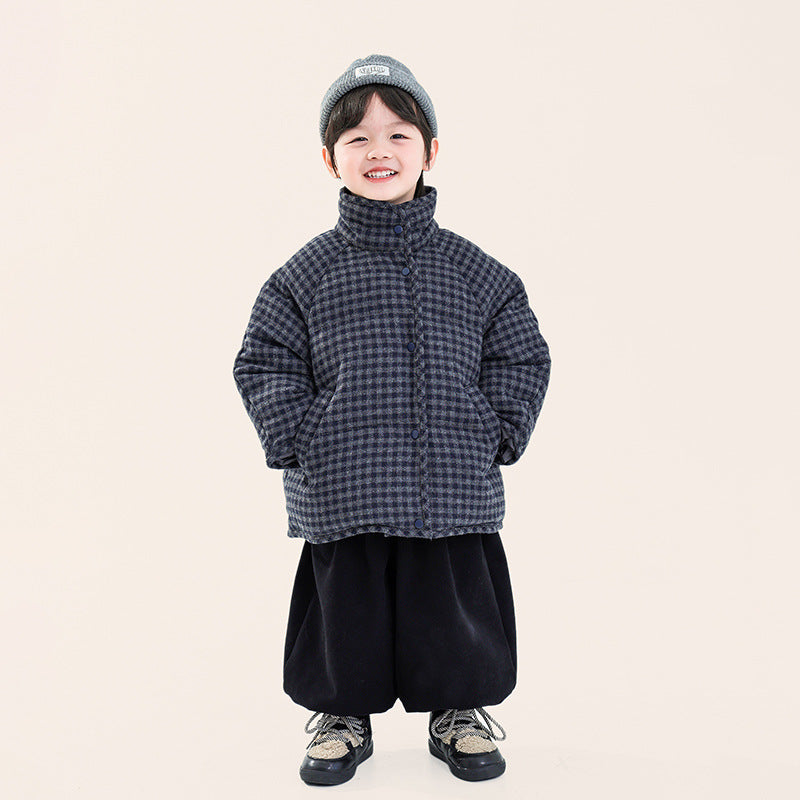 チェック柄中綿ハイネックジャケット