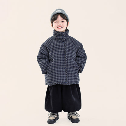 チェック柄中綿ハイネックジャケット
