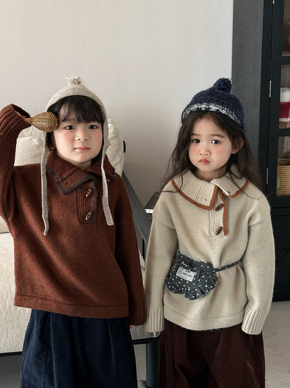 Diagonal front opening polo knit