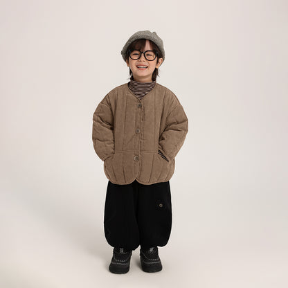 薄手中綿キルティングジャケットVネック