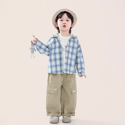 綿100%フード付きチェックシャツ