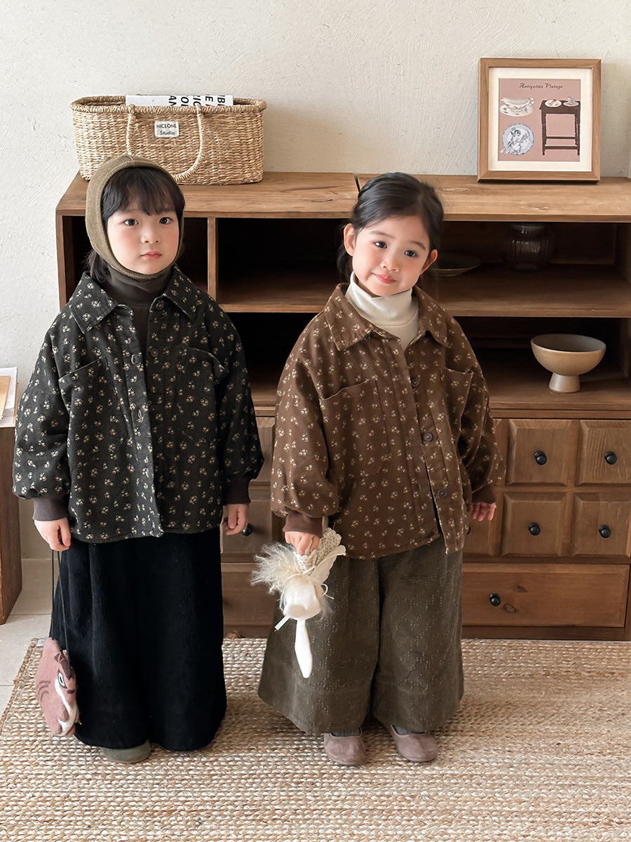 Small floral print fleece-lined shirt jacket